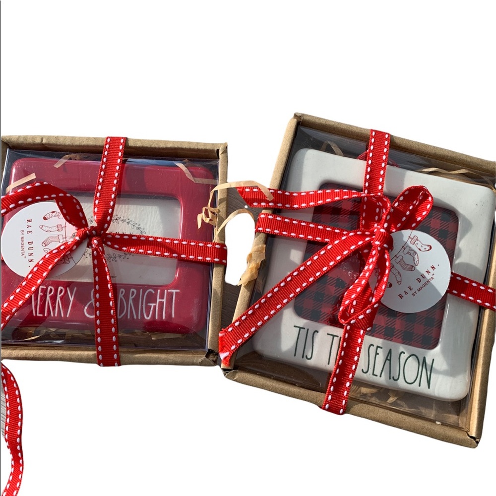 Rae Dunn picture frame ceramic ornaments set of 2